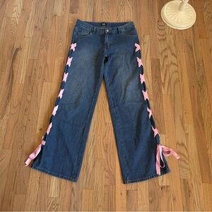 Simple Society Jeans Blue Pink Ribbon Zip 5/27